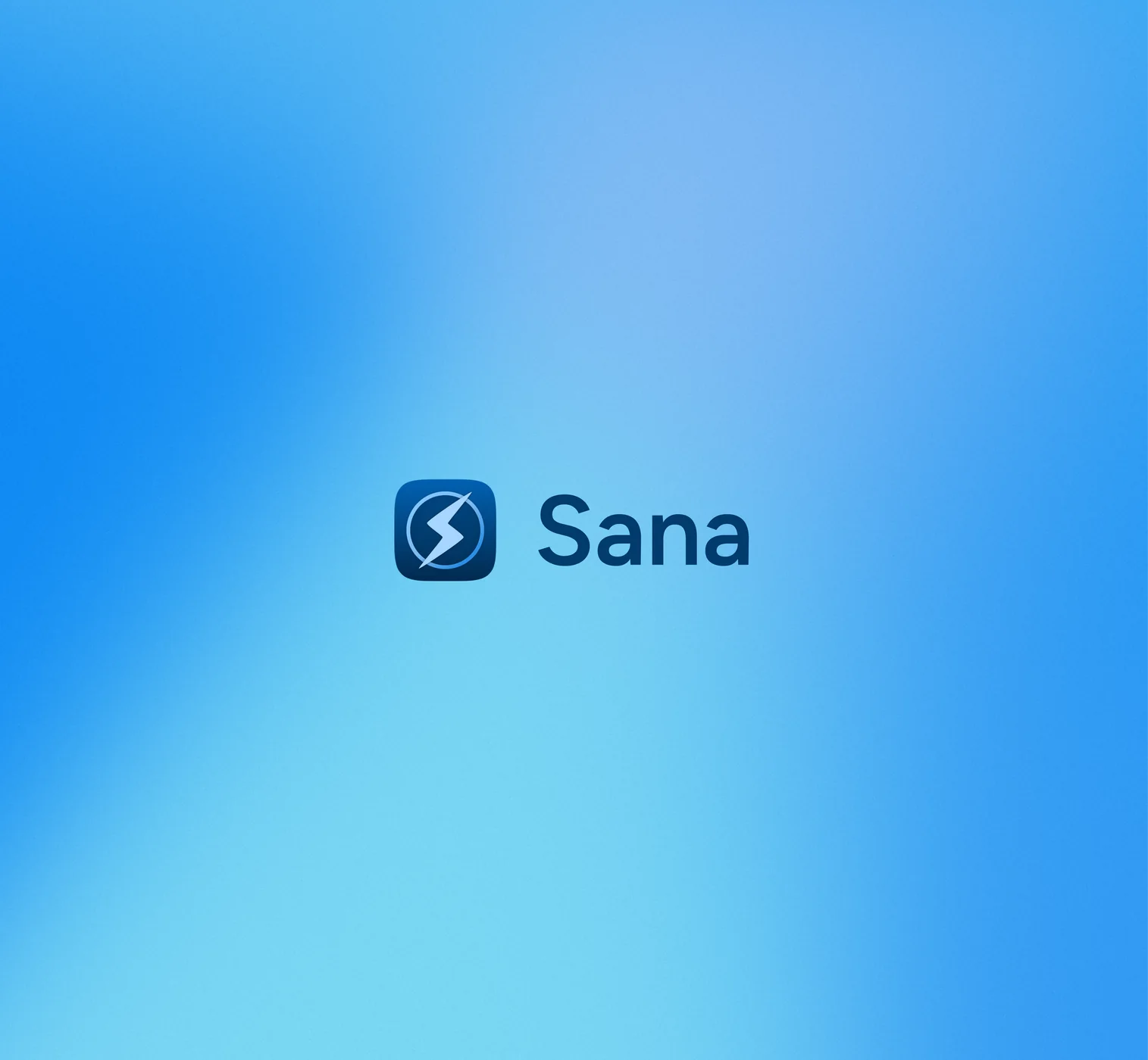 The Sana wordmark and app icon on a blue gradient.
