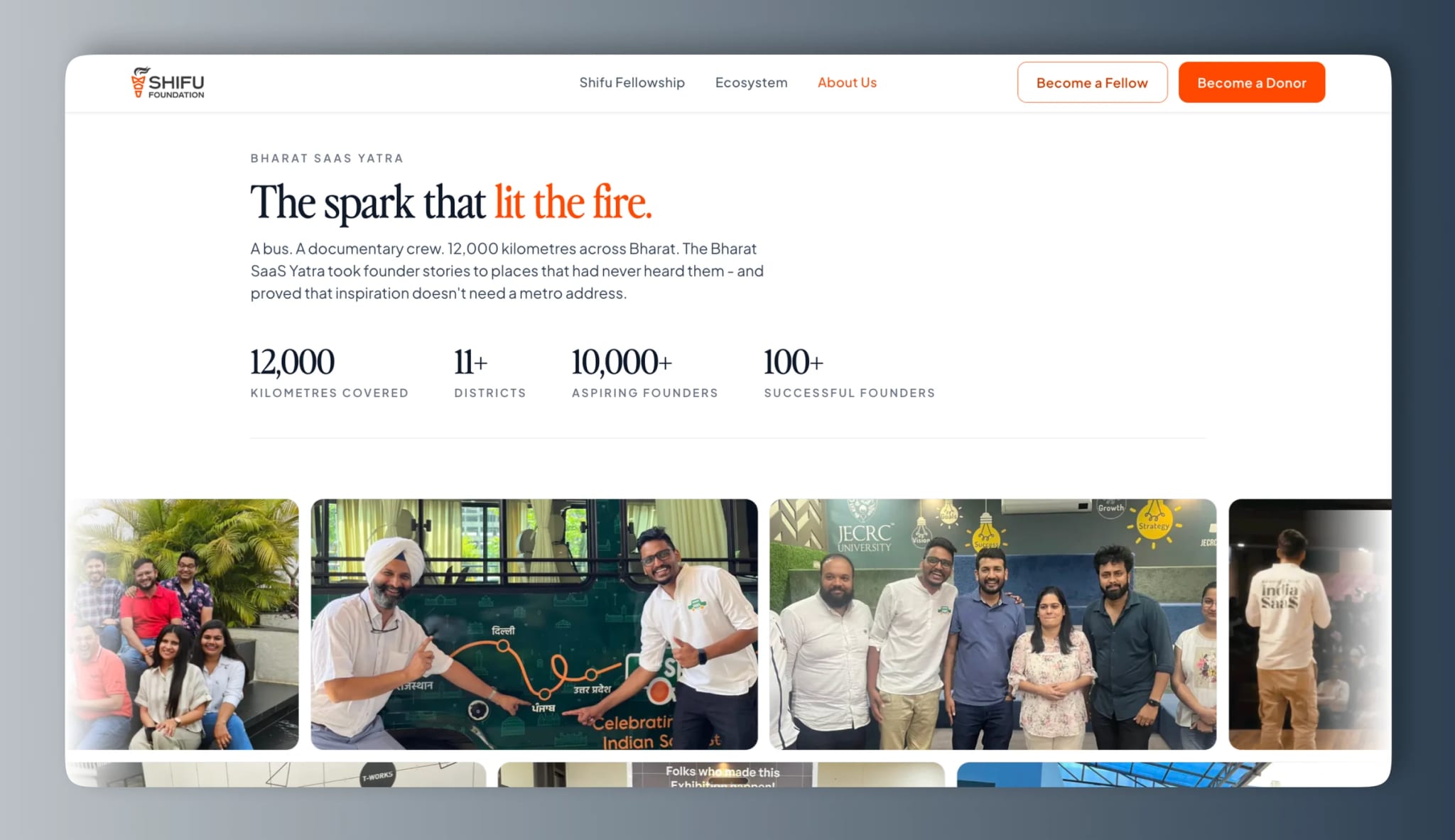 Shifu Foundation: the Bharat SaaS Yatra, 12,000 kilometers of founder stories, with its photo strip.