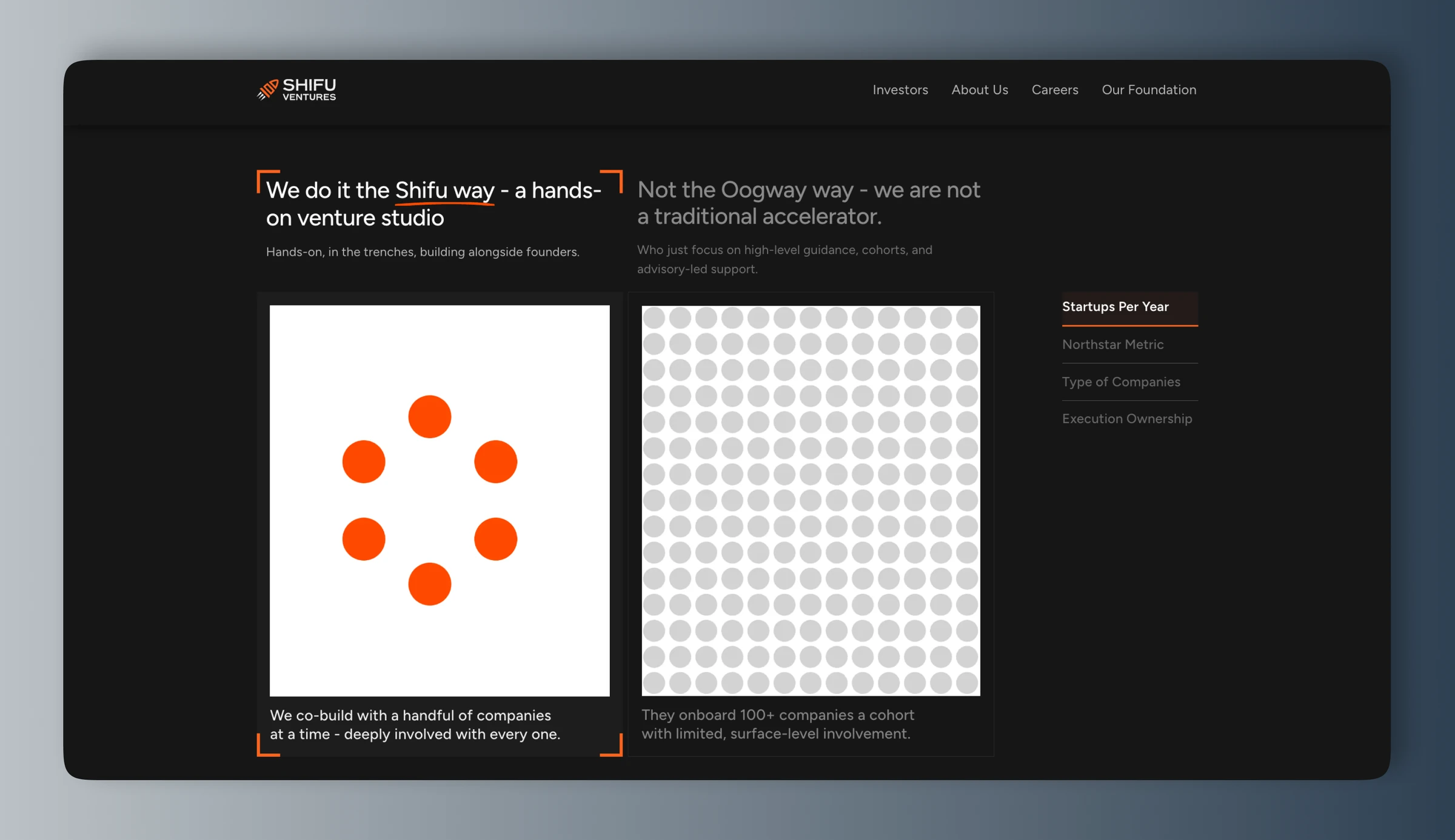 Shifu Ventures: the hands-on studio model set against a traditional accelerator.